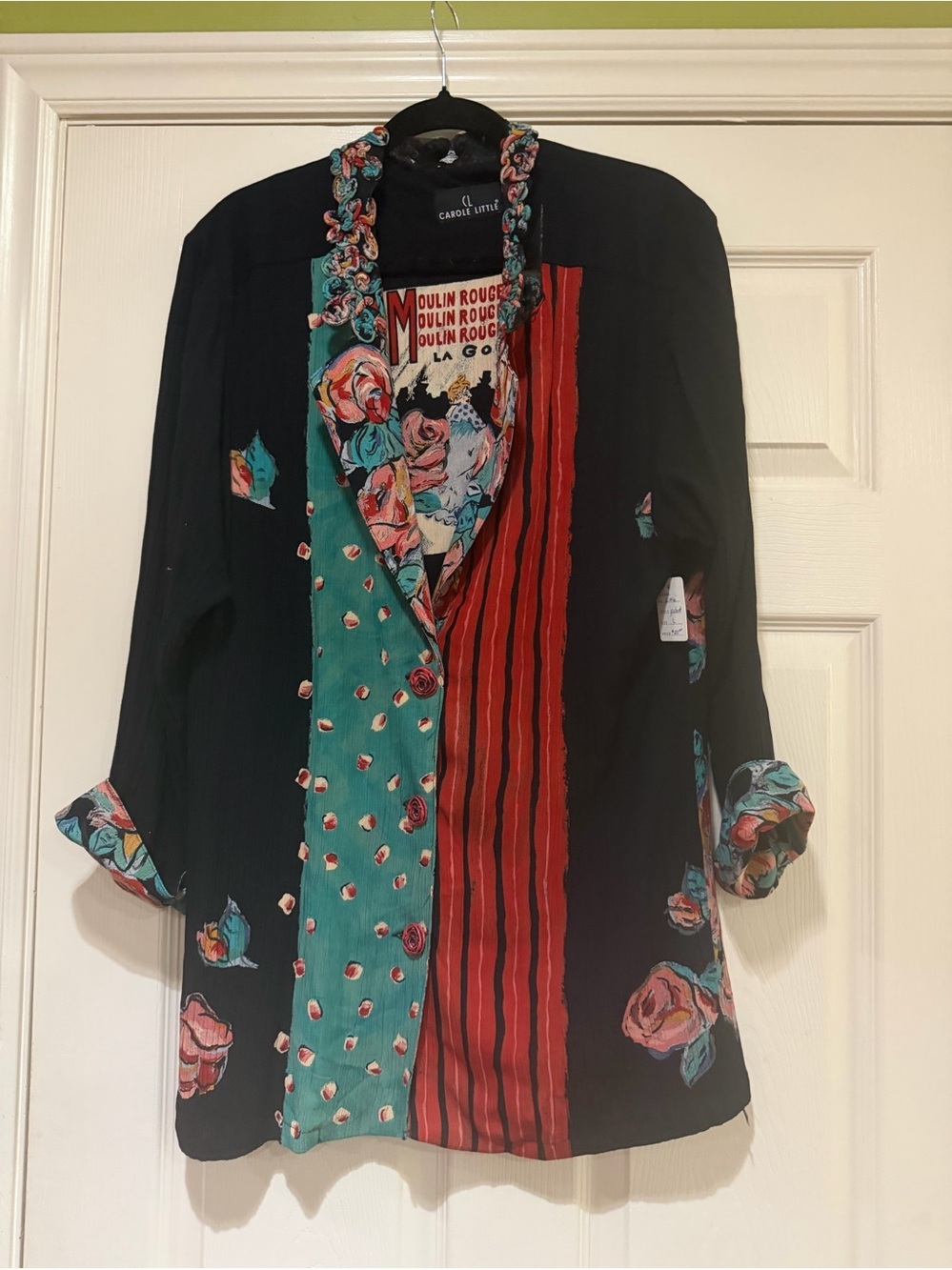 Vintage Carole Little Moulin Rouge Art Jacket Blazer Patchwork Floral